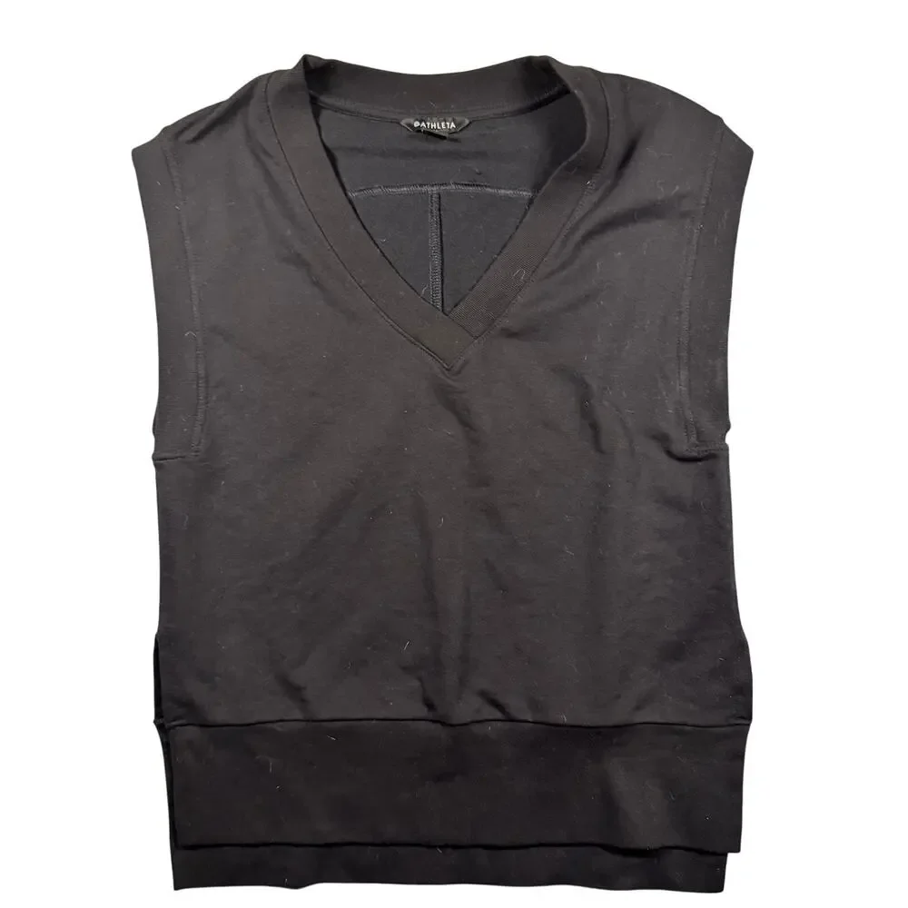 Athleta Retroberry V-Neck Sleeveless Sweatshirt Tee Black Women's - Size XS - Picture 2 of 9